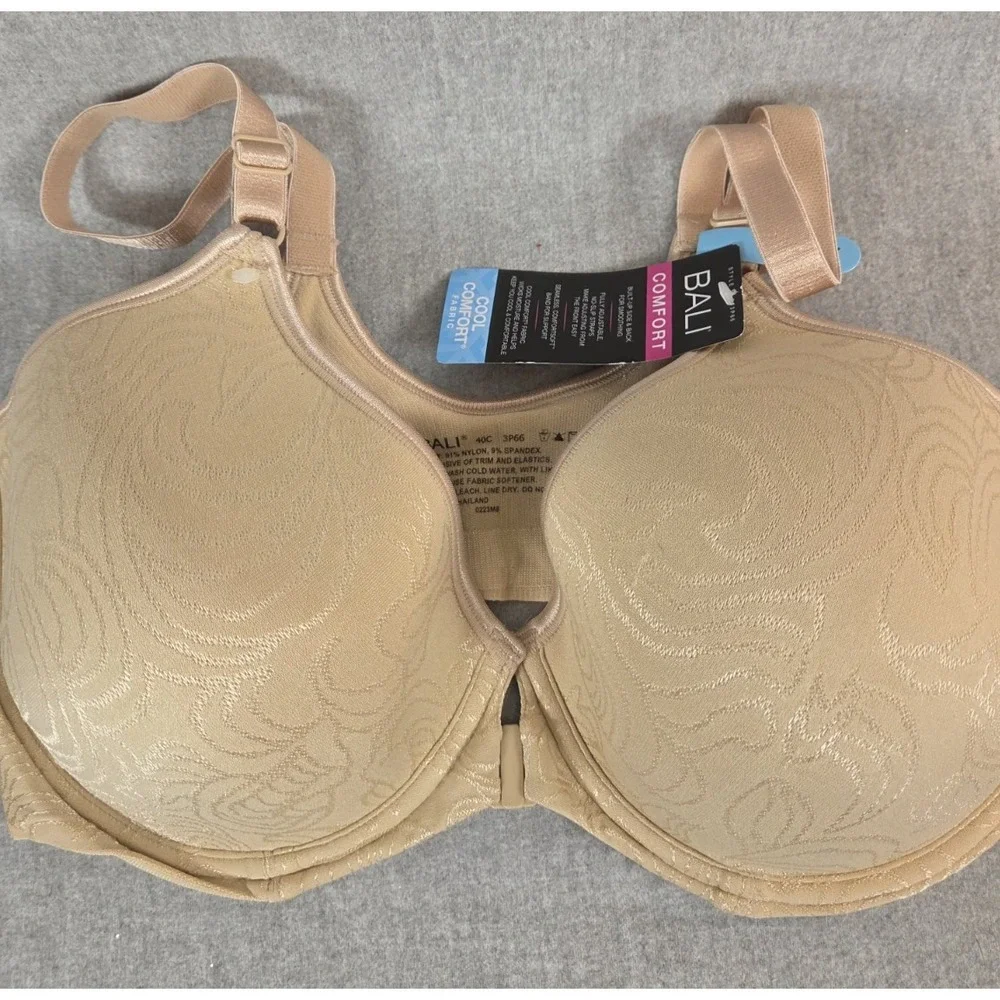 Bali Cool Comfort Fabric Bra Swirl Pattern Beige 40C Seamless Smoothing NEW‎